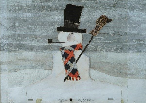 Pino Pascali : Pupazzo di neve  (1960)  - Tecnica mista su acetato e cartoncino - Auction Arte Moderna e Contemporanea - Galleria Pananti Casa d'Aste