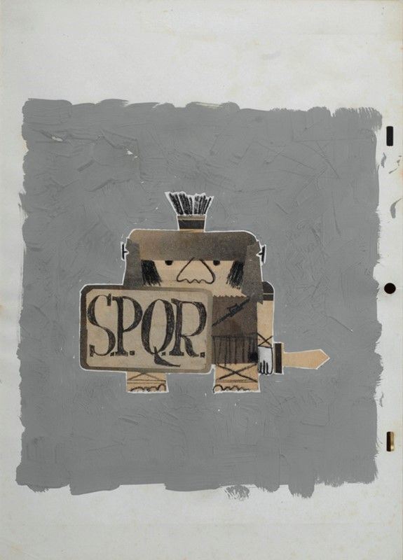 Pino Pascali : Soldato romano  (1966)  - Tecnica mista su cartoncino - Asta Arte Moderna e Contemporanea - Galleria Pananti Casa d'Aste