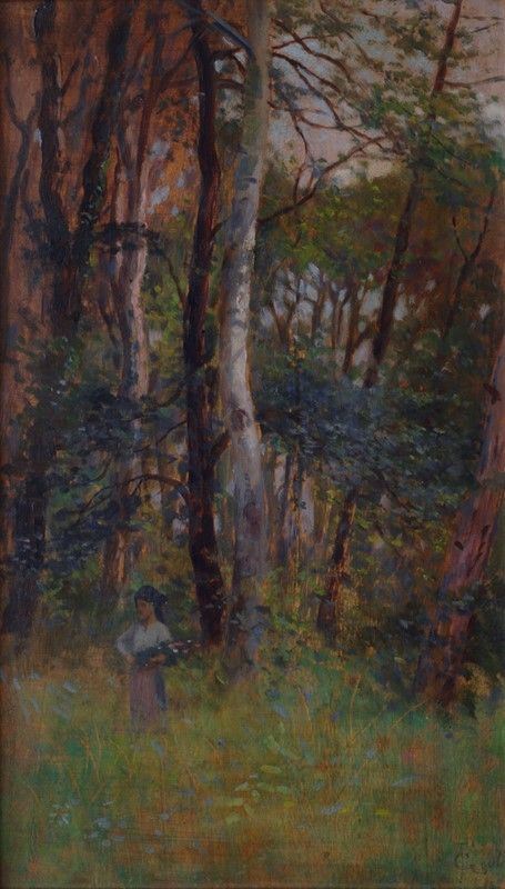 Francesco Gioli - Scorcio di Bosco con Contadina