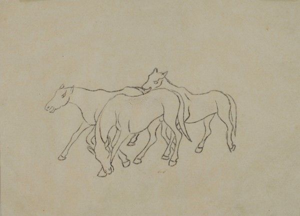 Dante Vincelles : Cavalli  - Matita su carta - Auction DISEGNI DAL XIX AL XX SEC - Galleria Pananti Casa d'Aste