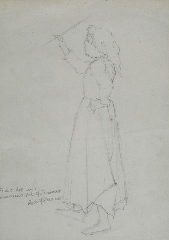Adolfo Tommasi : Pastorella  - Matita su carta - Auction DISEGNI DAL XIX AL XX SEC - Galleria Pananti Casa d'Aste