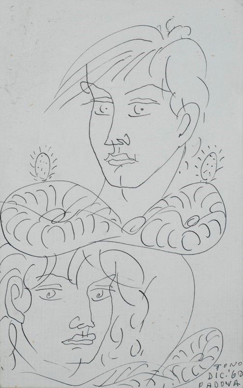 Tono Zancanaro : Volti  (1960)  - Inchiostro su cartoncino - Auction Autori dell'800-900, Arte moderna e contemporanea - I - Galleria Pananti Casa d'Aste
