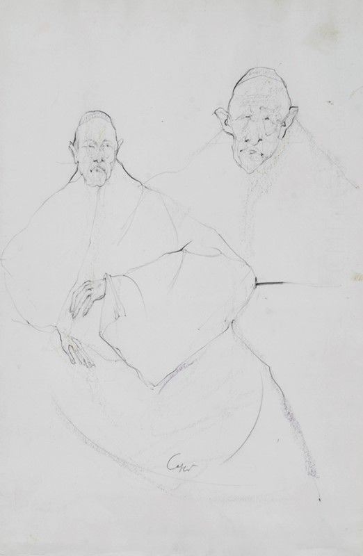 Nino Caff&#232; : Studi di prelato  - Matita su carta - Asta Autori dell'800-900, Arte moderna e contemporanea - I - Galleria Pananti Casa d'Aste