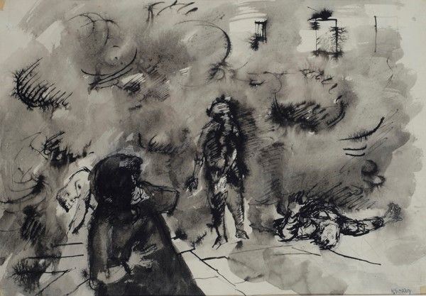 Renzo Grazzini : Incendio  - China acquerellata su carta - Auction Autori dell'800-900, Arte moderna e contemporanea - I - Galleria Pananti Casa d'Aste