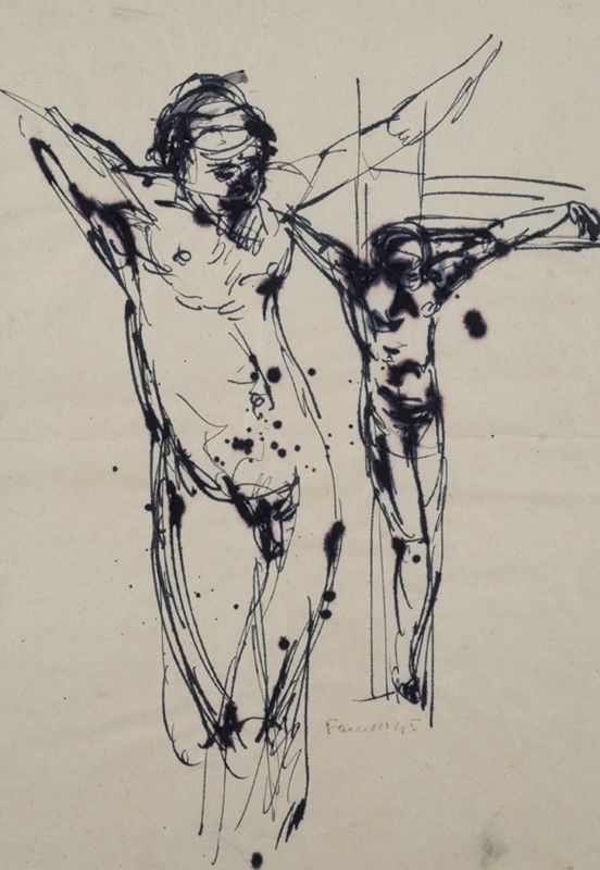 Fernando Farulli : Studi per Crocifisso  (1945)  - China su carta - Asta DISEGNI DAL XIX AL XX SEC - Galleria Pananti Casa d'Aste