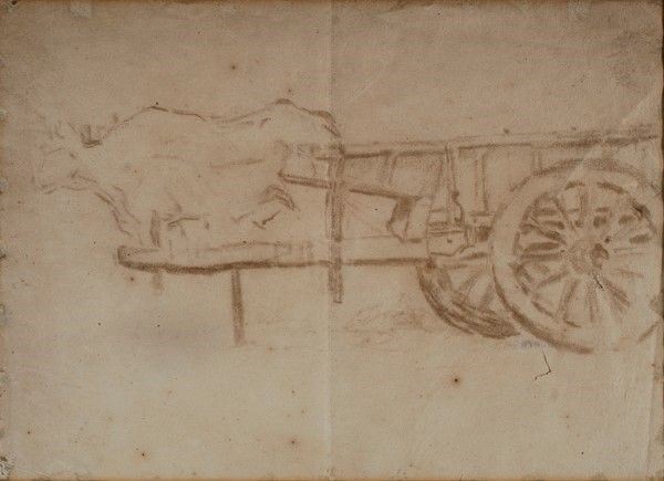 Anonimo, XX sec. : Carro con buoi  - Carboncino su carta - Auction AUTORI DEL XIX E XX SEC - Galleria Pananti Casa d'Aste