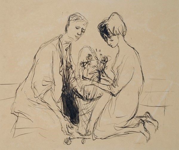 Arnoldo Ciarrocchi : Il cesto di fiori (fronte); Nudo di spalle (retro)  - Inchiostro (fronte); Matita (retro) su carta - Auction Arte Moderna e Contemporanea - Galleria Pananti Casa d'Aste