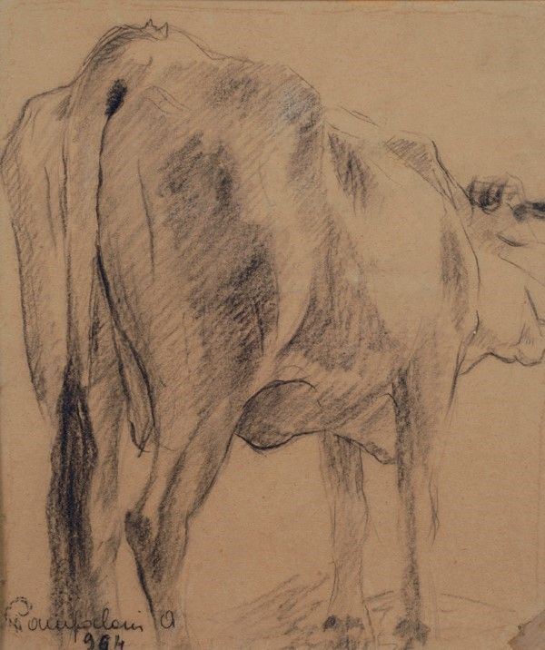 Anonimo, XX sec. : Mucca  (1964)  - Carboncino su carta - Auction AUTORI DEL XIX E XX SEC - Galleria Pananti Casa d'Aste