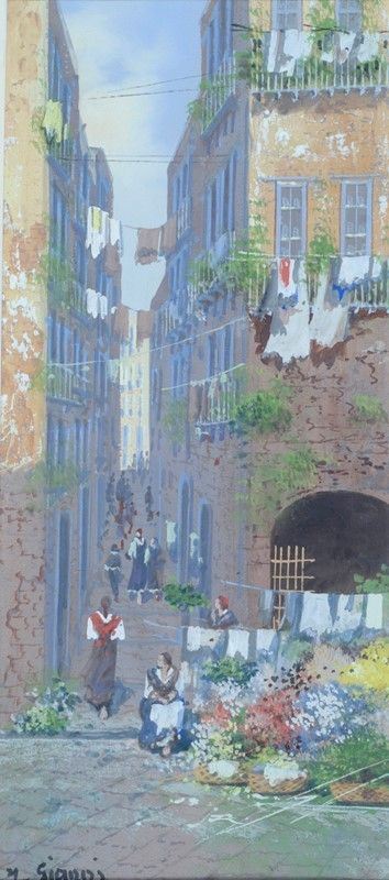 Maria Gianni : Scorcio di strada a Napoli  - Tempera su carta - Auction Autori dell'800-900, Arte moderna e contemporanea - I - Galleria Pananti Casa d'Aste