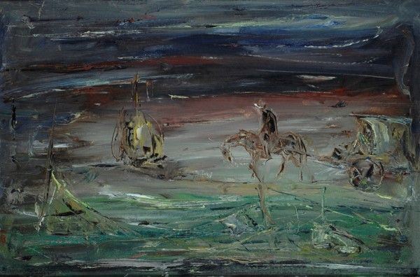 Giovanni Stradone : Carovana di zingari  (1957)  - Olio su cartone telato - Asta Arte Moderna e Contemporanea - Galleria Pananti Casa d'Aste