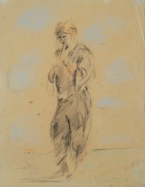 Filippo de Pisis : Il Pifferaio  (1931)  - Matita e carboncino su carta - Auction Arte Moderna e Contemporanea - Galleria Pananti Casa d'Aste