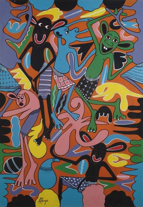 Georges Lilanga : Wandabikittkia  - Olio su faesite - Asta Arte Moderna e Contemporanea - III - Galleria Pananti Casa d'Aste