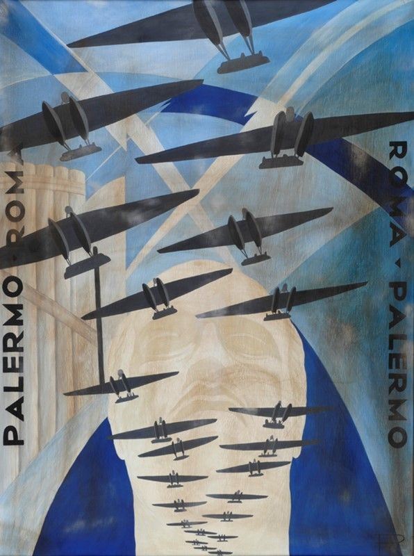 Pippo Rizzo : Manifesto (Palermo - Roma/Roma - Palermo)  - Tempera su tela - Auction Arte Moderna e Contemporanea - Galleria Pananti Casa d'Aste