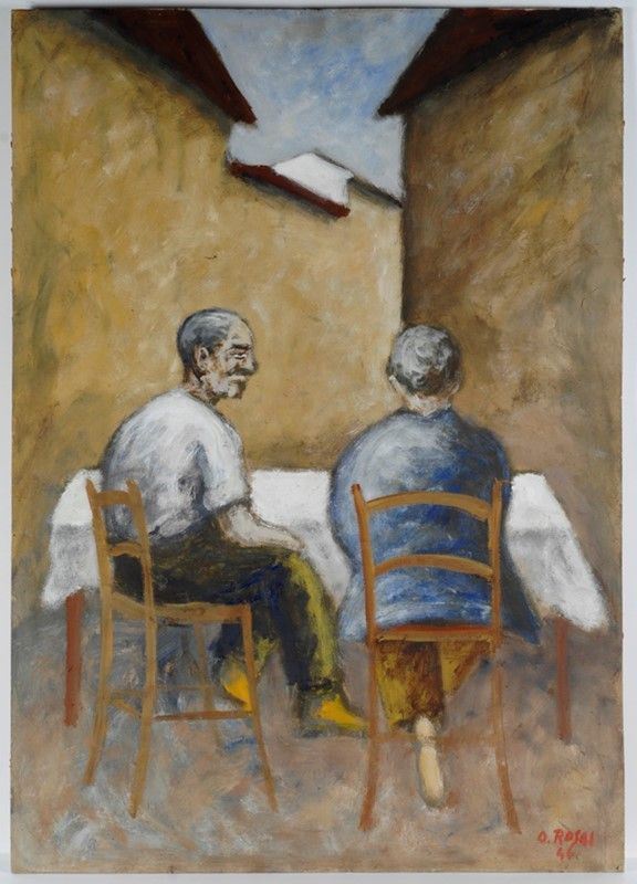 Ottone Rosai : Figure al caffè  - Olio su cartone - Auction Arte Moderna e Contemporanea - Galleria Pananti Casa d'Aste