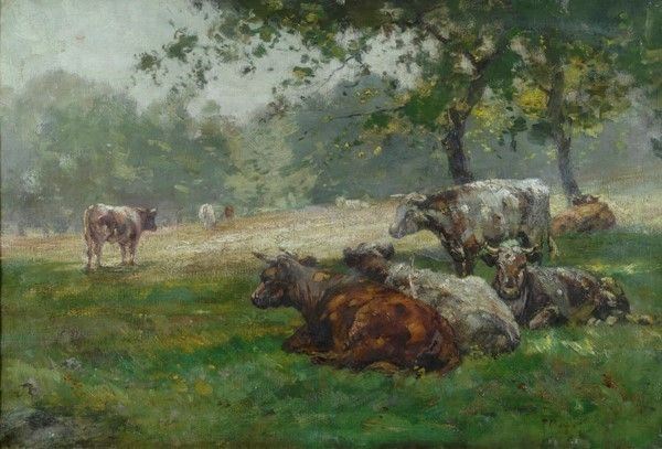 Scuola Italiana, XX sec. - Buoi al pascolo