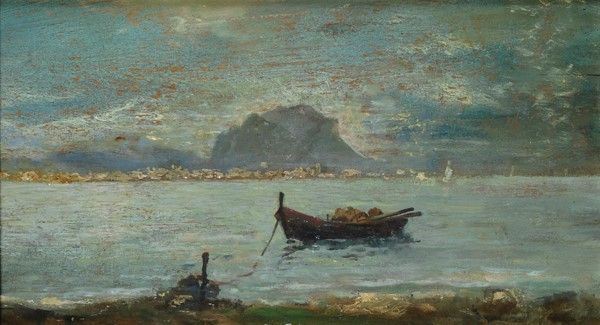 Scuola Italia Meridionale, XIX sec. - Paesaggio con barca