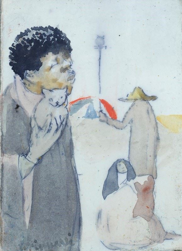 Nino Tirinnanzi : Figure  - Tenica mista su carta - Auction Autori dell'800-900, Arte moderna e contemporanea - I - Galleria Pananti Casa d'Aste