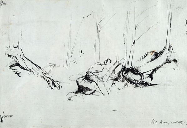 Pietro Annigoni : Trees  - Ink on paper - Auction MODERN  ART - TUSCANY AUTHORS - Galleria Pananti Casa d'Aste