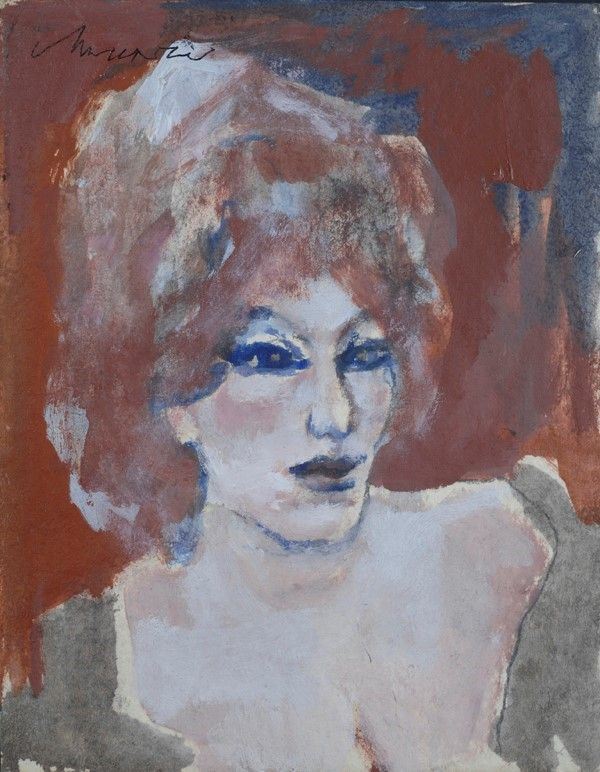 Mino Maccari : Volto  (1976)  - Tempera su cartonino - Auction Arte moderna e contemporanea - Galleria Pananti Casa d'Aste