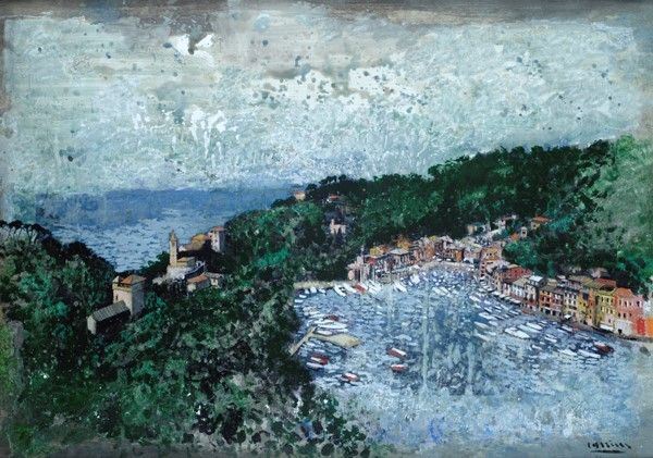 Paolo Lazzini : Panorama di Portofino  (2008)  - Olio su tavola - Asta Autori dell'800-900, Arte moderna e contemporanea - I - Galleria Pananti Casa d'Aste