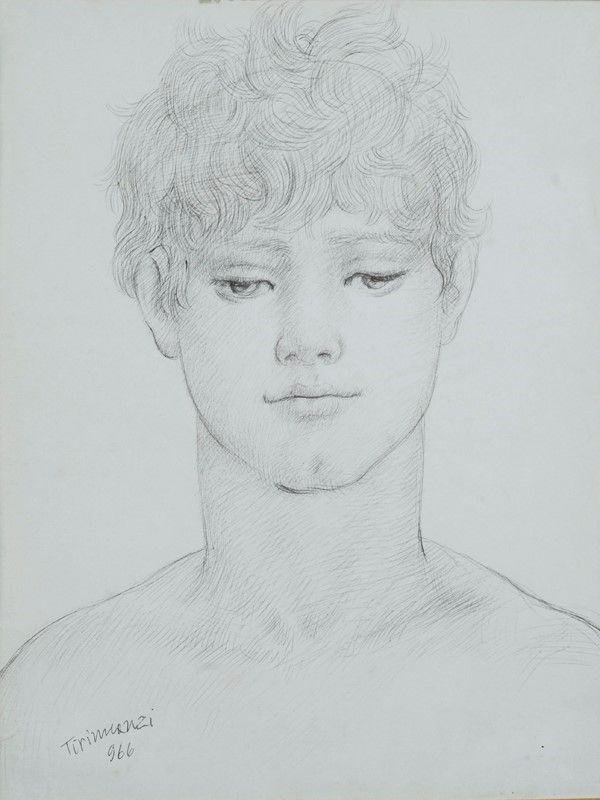 Nino Tirinnanzi : Volto di ragazzo  (1966)  - Matita su carta - Auction Autori dell'800-900, Arte moderna e contemporanea - I - Galleria Pananti Casa d'Aste