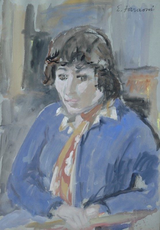 Enzo Faraoni : Ritratto  - Tempera su carta - Auction Autori dell'800-900, Arte moderna e contemporanea - I - Galleria Pananti Casa d'Aste