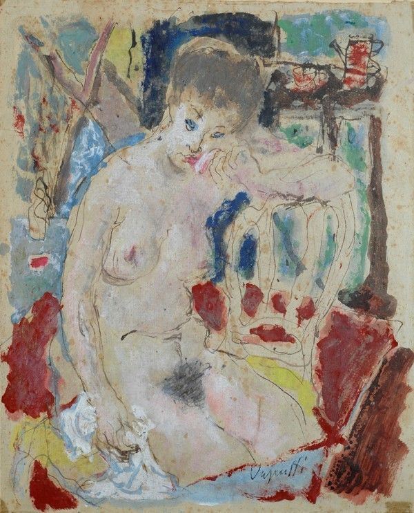 Gianni Vagnetti : Nudo seduto  - Tecnica mista su carta - Auction Autori dell'800-900, Arte moderna e contemporanea - I - Galleria Pananti Casa d'Aste