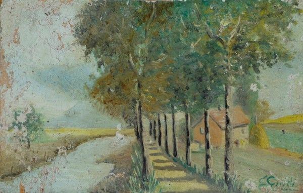 Anonimo, XX sec.,Anonimo, XX sec. : Viale alberato  - Olio su tavola - Auction Autori del XIX e XX sec. - I - Galleria Pananti Casa d'Aste