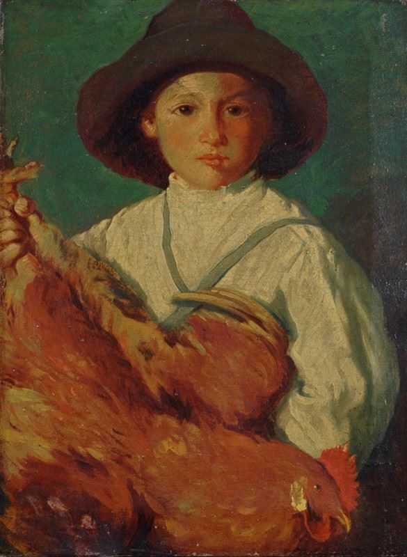 Scuola Italia Settentrionale, fine XIX sec. - Bambino con gallo