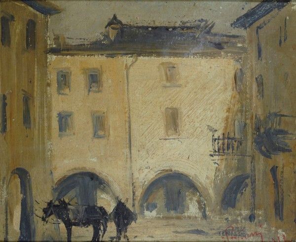 Francesco Pagliazzi : Scorcio di paese  (1932)  - Olio su compensato - Auction Autori del XIX e XX sec. - I - Galleria Pananti Casa d'Aste