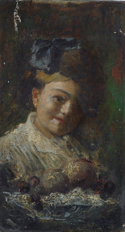Anonimo, XIX Sec. - Bambina con Cesto di Frutta