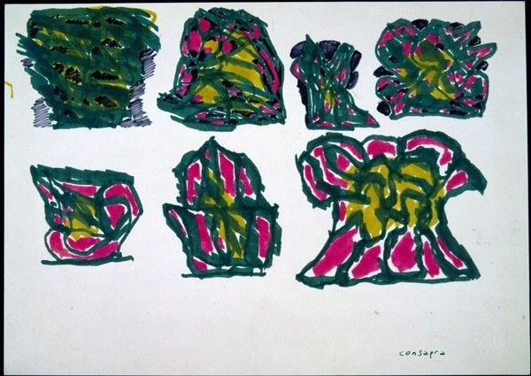 Pietro Consagra : Fondo bianco (sette immagini)  (1981)  - Pennarelli su carta - Asta Arte di ricerca per la ricerca - Galleria Pananti Casa d'Aste