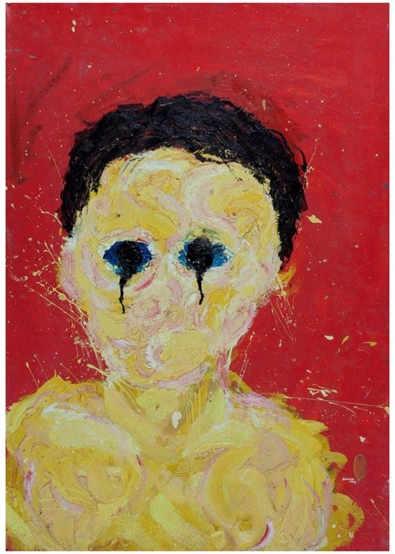 Dim Sampaio : Bambino che piange  (2014)  - Olio su cartoncuoio - Asta Arte di ricerca per la ricerca - Galleria Pananti Casa d'Aste
