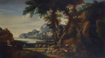 Paesaggio Fluviale con Pescatori