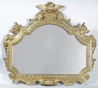 Specchiera in Legno Intagliato e Dorato, Italia Settentrionale Inizi XIX Sec., CM. 80x90