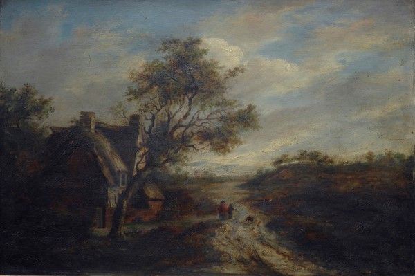 Scuola Olandese, Inizi XIX Sec. - Paesaggio con Viandanti