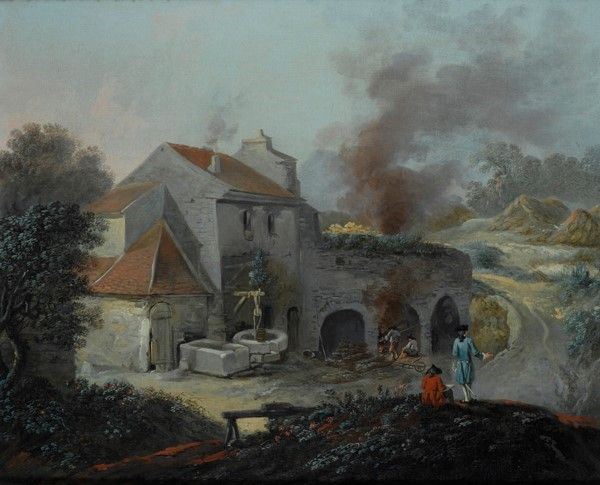 Scuola Nord Europa, Fine XVIII Sec. - Paesaggio con Casa e Figure