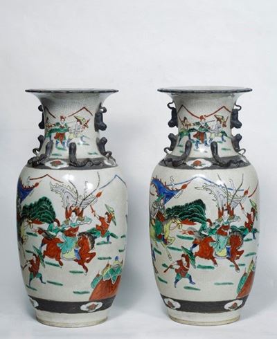 Vasi in Ceramica Dipinto con Scene di Battaglia, Cina XX Sec.