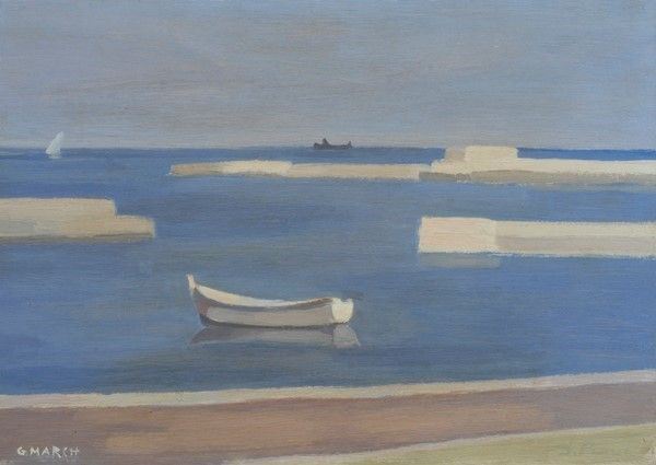 Giovanni March : Marina con barca  (1967)  - Olio su compensato - Asta Autori dell'800-900, Arte moderna e contemporanea - I - Galleria Pananti Casa d'Aste