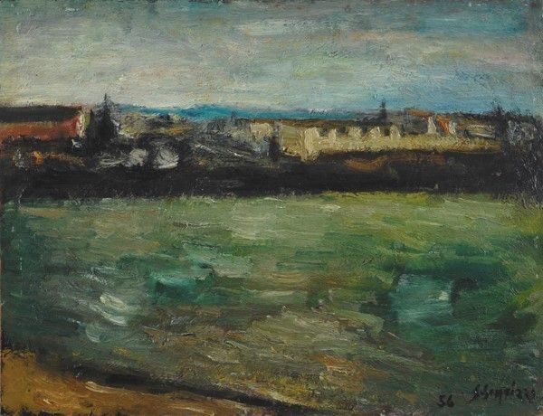 Sergio Scatizzi : Paesaggio  (1956)  - Olio su masonite - Auction Autori dell'800-900, Arte moderna e contemporanea - I - Galleria Pananti Casa d'Aste