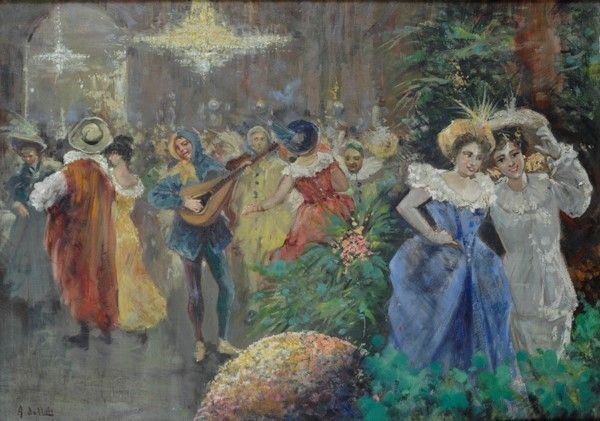 Arnaldo De Lisio : Festa in maschera  - Olio su tela - Auction Autori dell'800-900, Arte moderna e contemporanea - I - Galleria Pananti Casa d'Aste