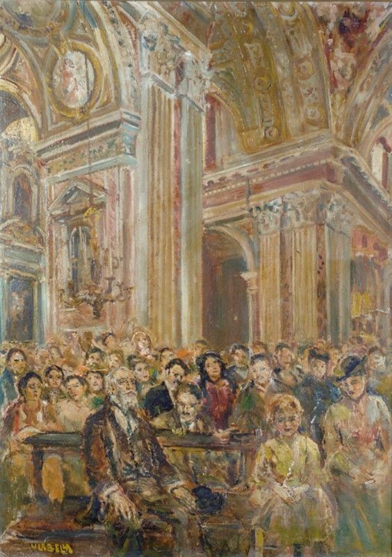 Vincenzo La Bella : Grande attesa  (1921)  - Olio su compensato - Auction Autori dell'800-900, Arte moderna e contemporanea - I - Galleria Pananti Casa d'Aste