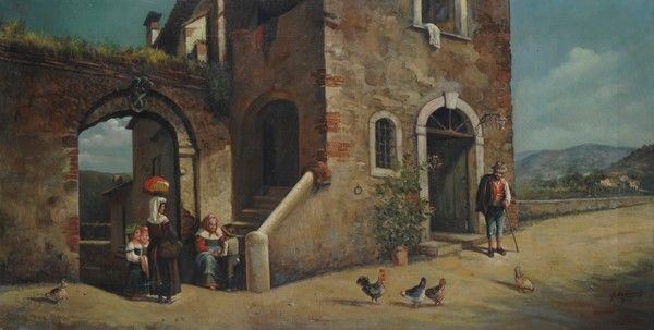 Attr. a Publio De Tommasi : Vita alla cascina  - Olio su tela - Auction Autori dell'800-900, Arte moderna e contemporanea - I - Galleria Pananti Casa d'Aste