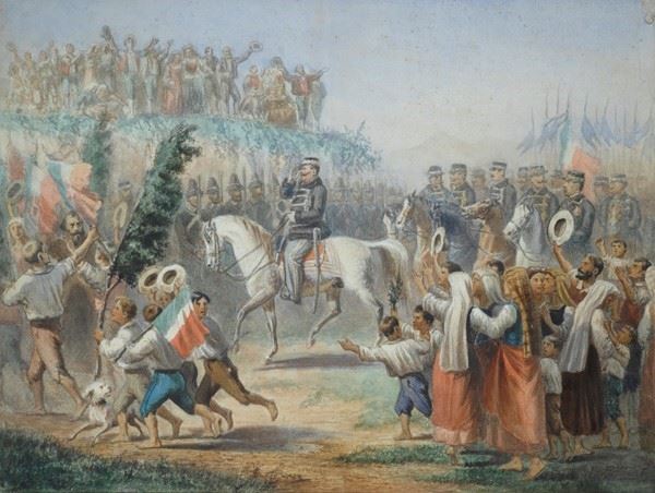 Pasquale Mattei - Ingresso di Vittorio Emanuele I a Napoli con Garibaldi