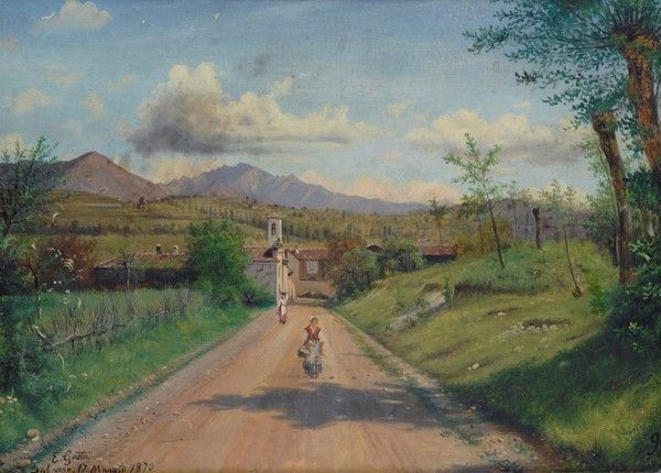 Enrico Gaeta - Paesaggio con strada di campagna e figure
