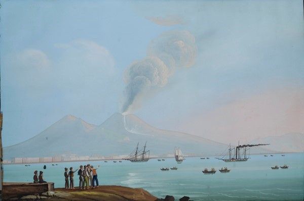 Anonimo, XIX Sec. - Veduta del Golfo di Napoli con il Vesuvio