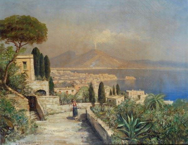 Edmund Berninger : Golfo di Napoli  - Olio su tela - Asta Autori dell'800-900, Arte moderna e contemporanea - I - Galleria Pananti Casa d'Aste