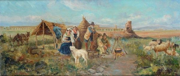 Anonimo, XIX sec.,Anonimo, XIX sec. - Bivaccco di pastori