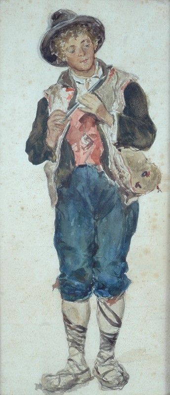 Anonimo, XIX sec. : Pastorello  - Acquerello su carta - Auction Autori del XIX e XX sec. - I - Galleria Pananti Casa d'Aste