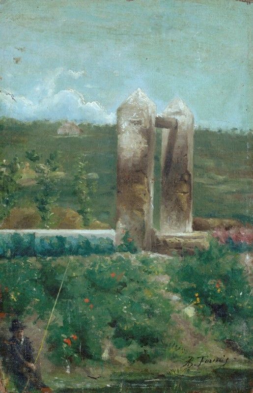 Achille Formis Befani - Paesaggio con pozzo e pescatore